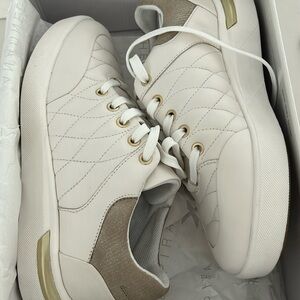 Geox White and Beige Quilted Leather Athletic Sneakers
